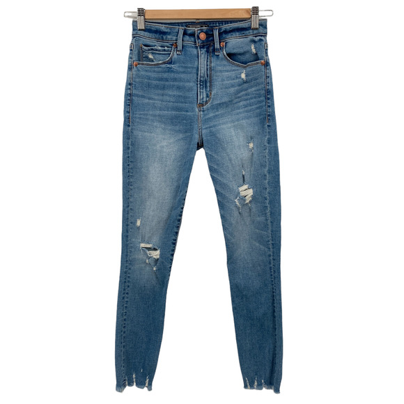 Abercrombie & Fitch Distressed High Rise Super Skinny Ankle Jeans - Size 0 - Picture 1 of 13
